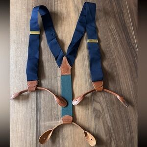 VTG Polo Ralph Lauren Navy Silk Grosgrain Suspenders Made in USA Brass Y-Back